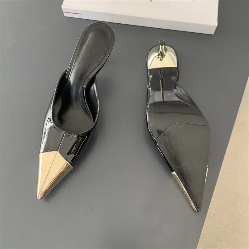 Spring Fashion Serpentine Pointed Toe Women Slippers Thins Stripper Mule Shoes Low Heel Pumps