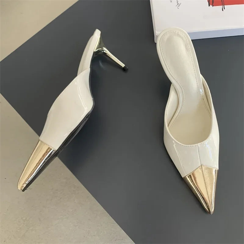 Spring Fashion Serpentine Pointed Toe Women Slippers Thins Stripper Mule Shoes Low Heel Pumps