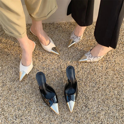 Spring Fashion Serpentine Pointed Toe Women Slippers Thins Stripper Mule Shoes Low Heel Pumps