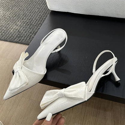 Street Style Butterfly-knot Pointed Toe Thin Women Shoes Elegant Slingbacks Sandals Low Heel Pumps