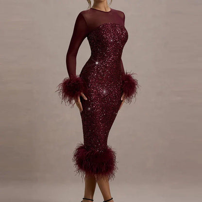 Sequin Mesh Backless Casual Party Dress