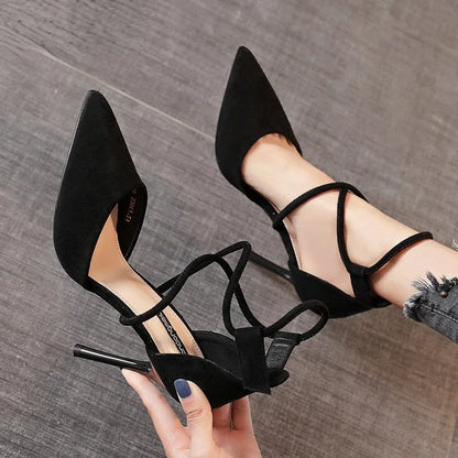 Suede 9cm Pointed Fashion Black Wedding Bridal High Heel