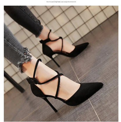 Suede 9cm Pointed Fashion Black Wedding Bridal High Heel
