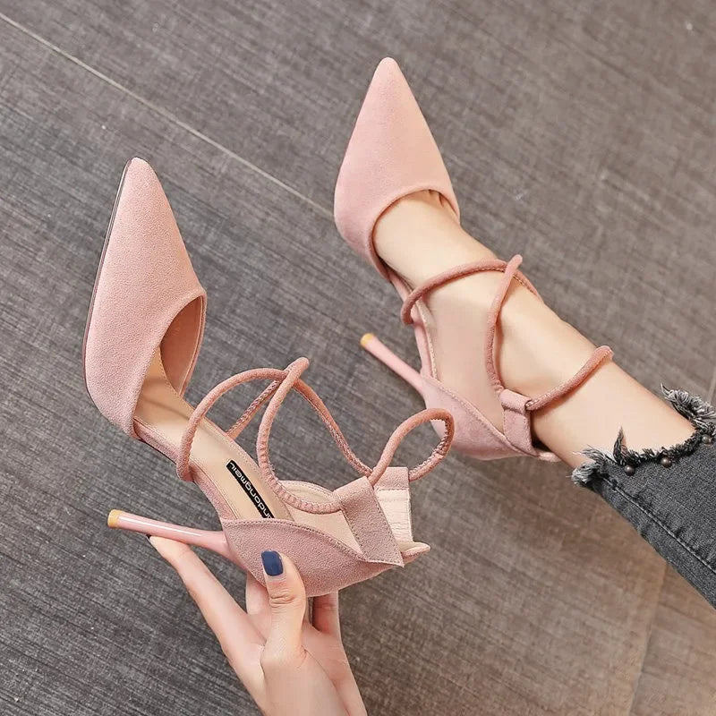 Suede 9cm Pointed Fashion Black Wedding Bridal High Heel