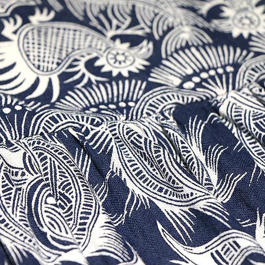 Stand Collar Keyhole Folk Bird Print Border Hem Linen Maxi Dress