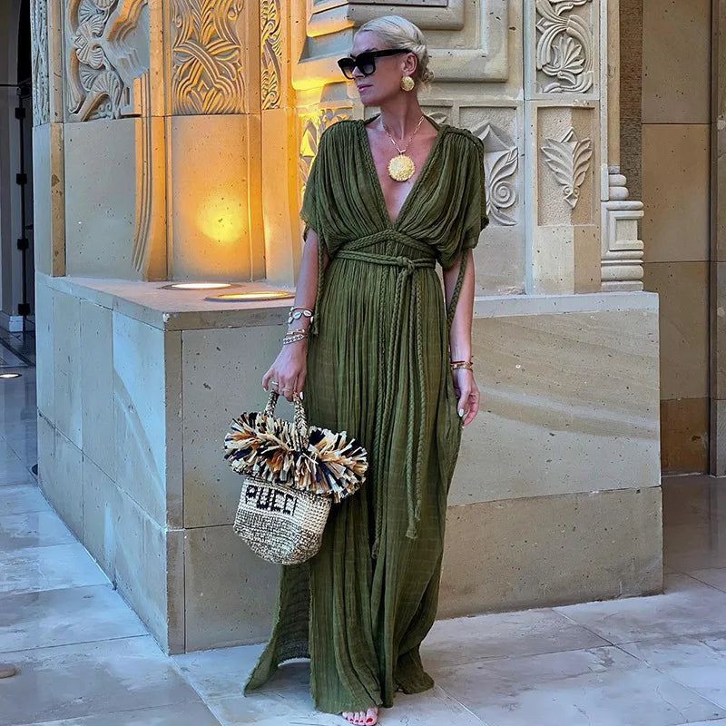 Bohemia Holiday Dress Elegant Solid Casual Loose Long Dresses Summer Party Dress