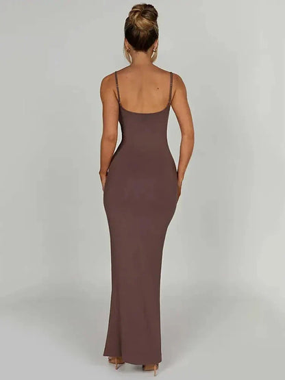 Spaghetti Strap Square Neck Bodycon Floor Length Maxi Dress