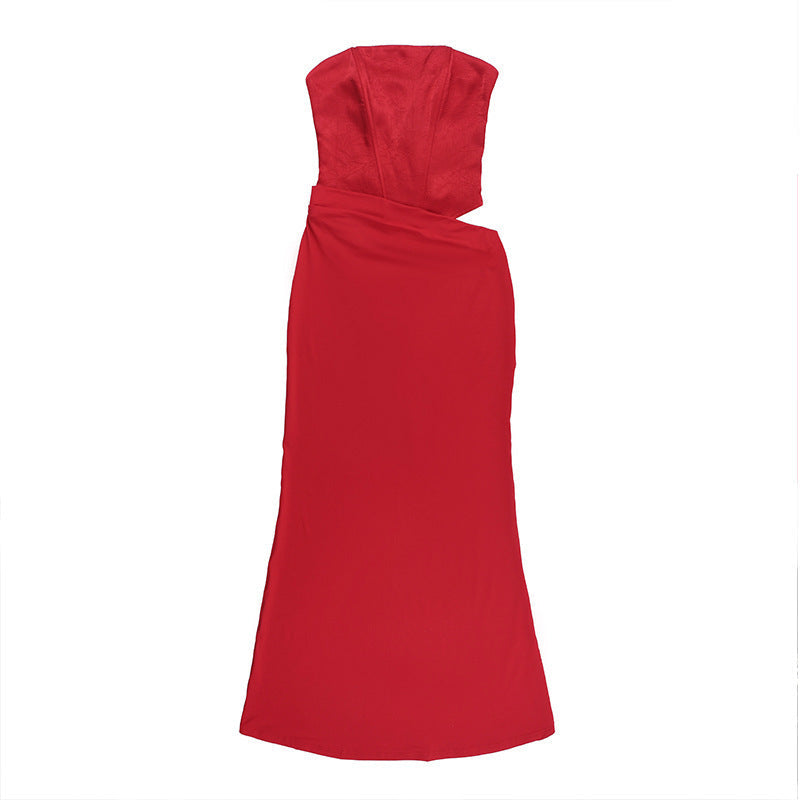Strapless Corset Bodice Draped Column Maxi Gown Two-Piece Look