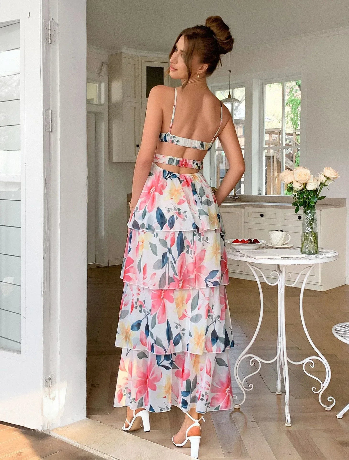 Floral Maxi Dress for Bridal Shower Tiered Chiffon