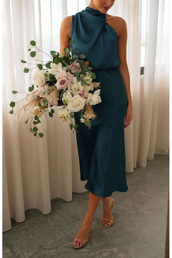 Classic on You Satin High Cowl Neck Top and Elastic Waist Pocket Loose Pants Set