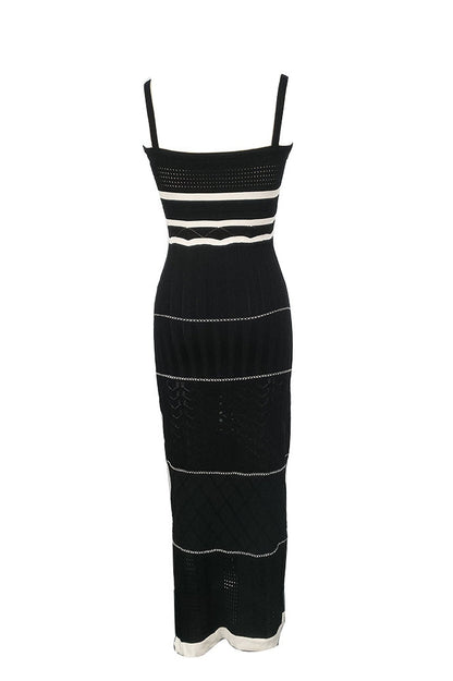 Pattern Knit Square Neck Side Slit Bodycon Maxi Dress