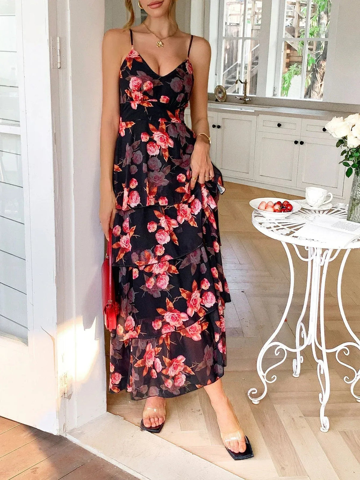 Floral Maxi Dress for Bridal Shower Tiered Chiffon