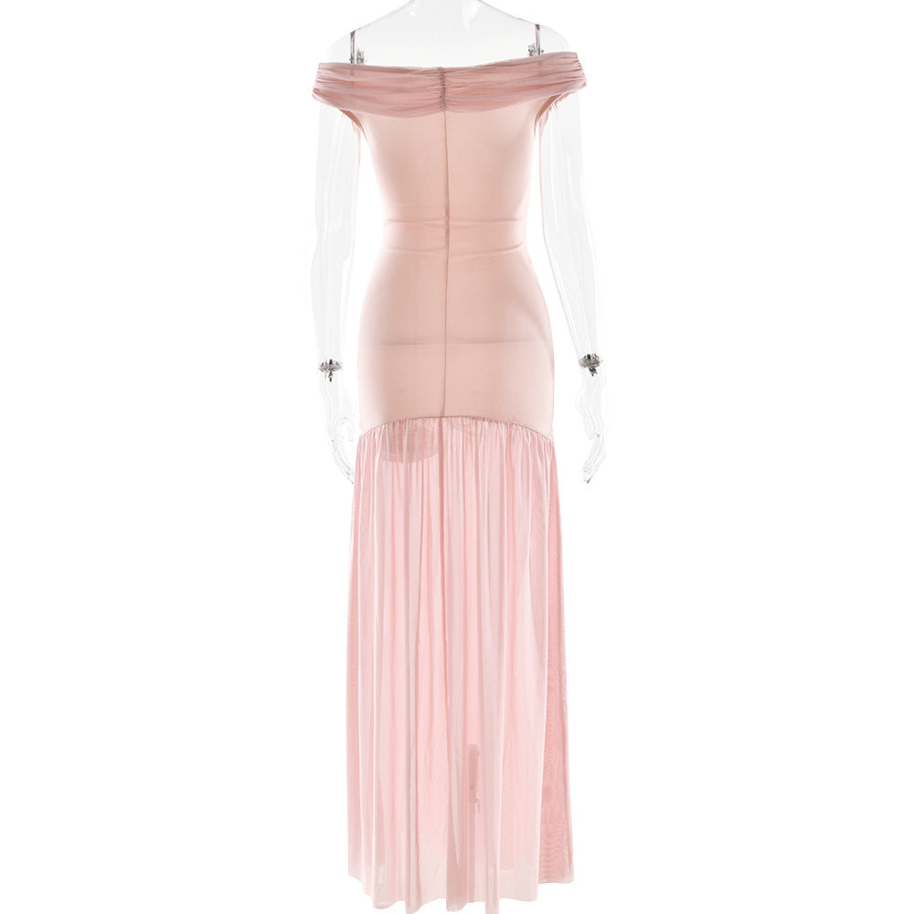 Off Shoulder Ruched Folded Bandage Maxi Dress