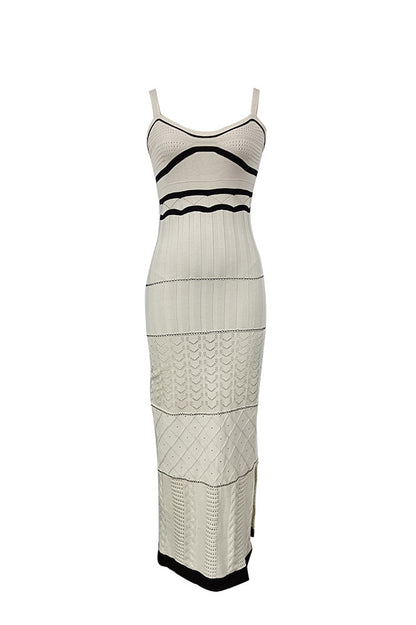 Pattern Knit Square Neck Side Slit Bodycon Maxi Dress