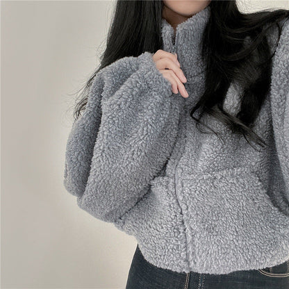 Teddy Fleece Stand Collar Zip Jacket