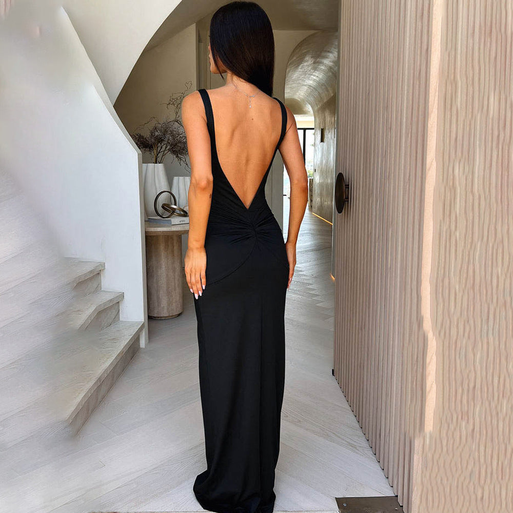 Tank Strap Keyhole Cutout Ruched Bodycon Maxi Dress