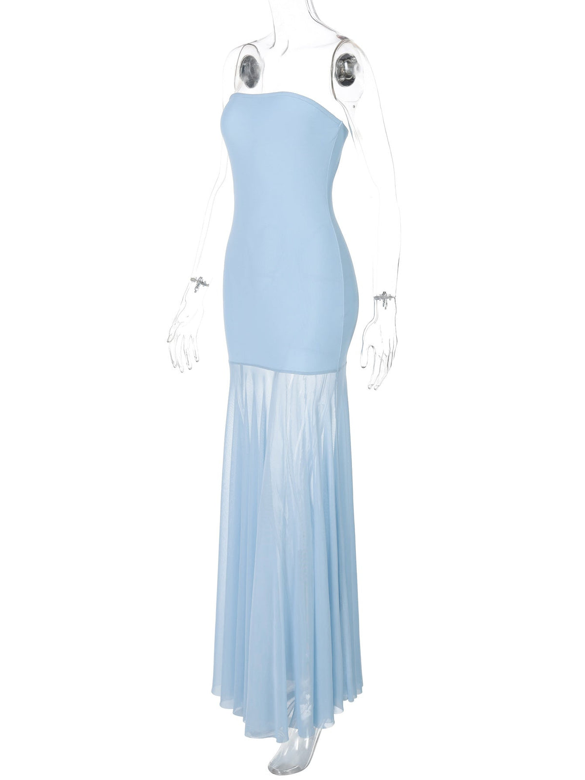 Halter Deep V Ruched Bodice Center Panel Drape Maxi Gown