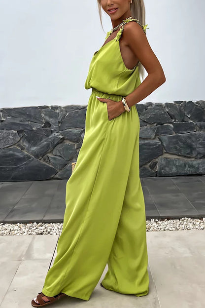 Conson women's off shoulder sleeveless jumpsuit casual solid color jumpsuit street wear long jumpsuit with pockets