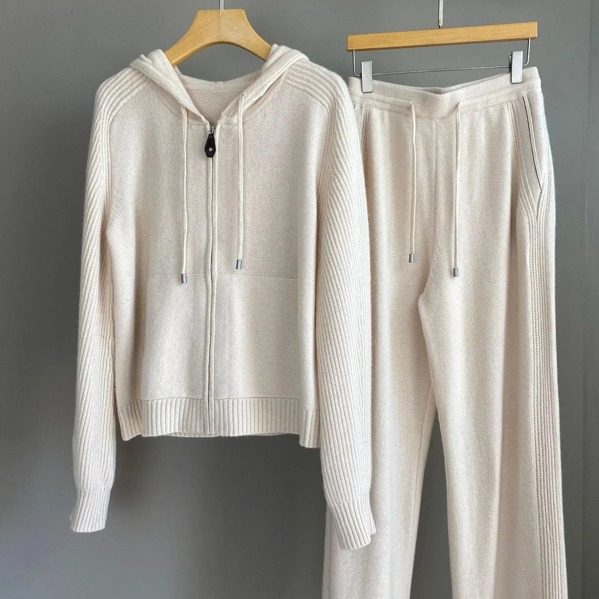 Women Cashmere Wool Knit Hoodie and Pants Set