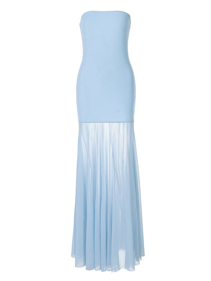 Halter Deep V Ruched Bodice Center Panel Drape Maxi Gown