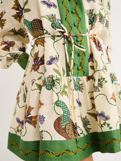 Belted Floral Print Spaghetti Strap Midi Dress