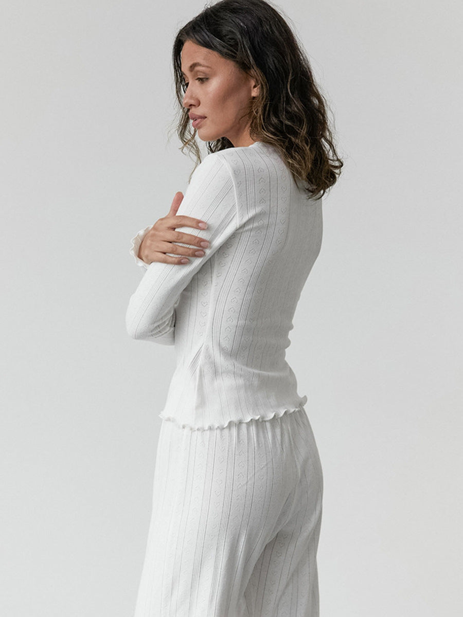 White pointelle knit lounge set