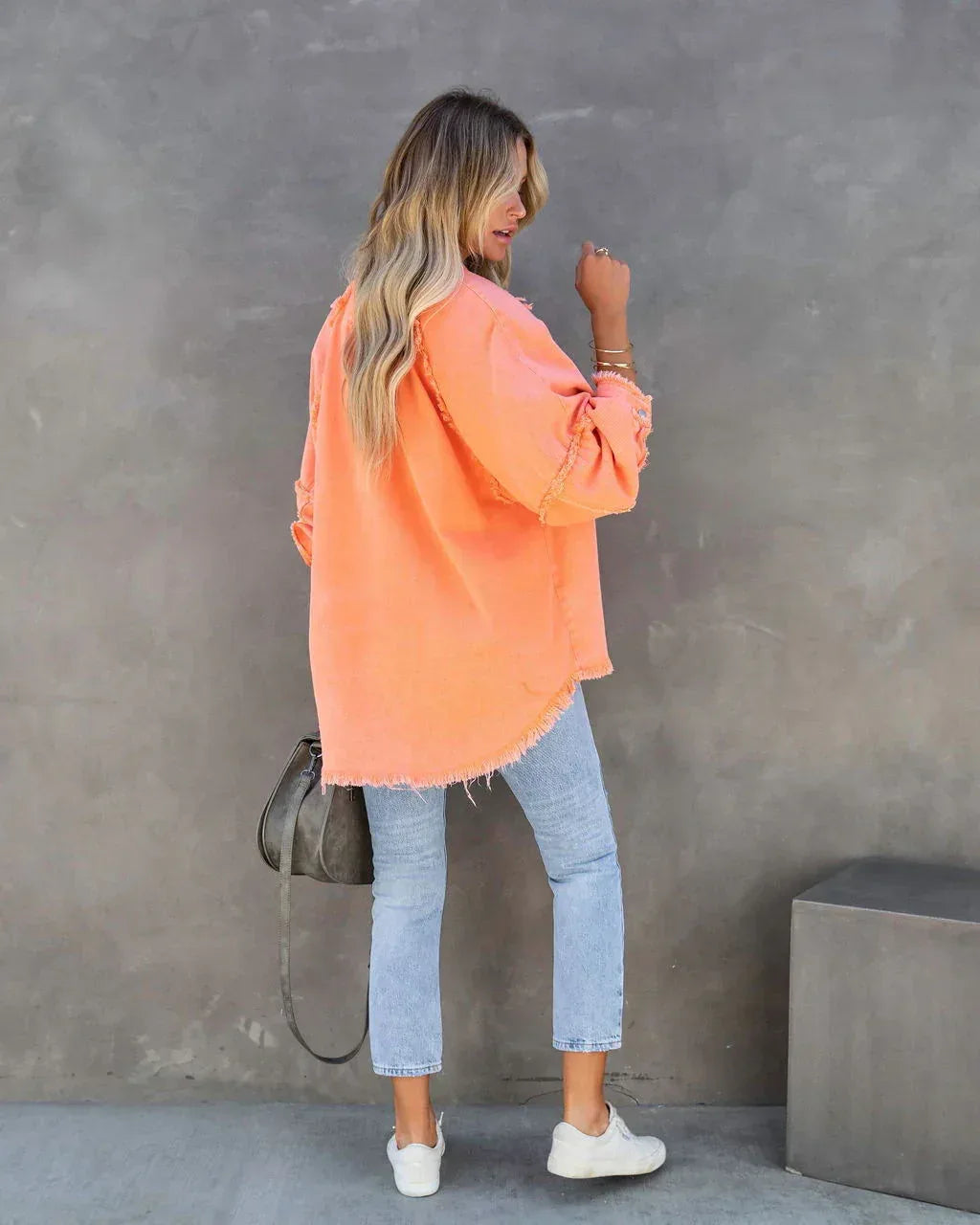 Oversized Denim Jacket Women Frayed Hem