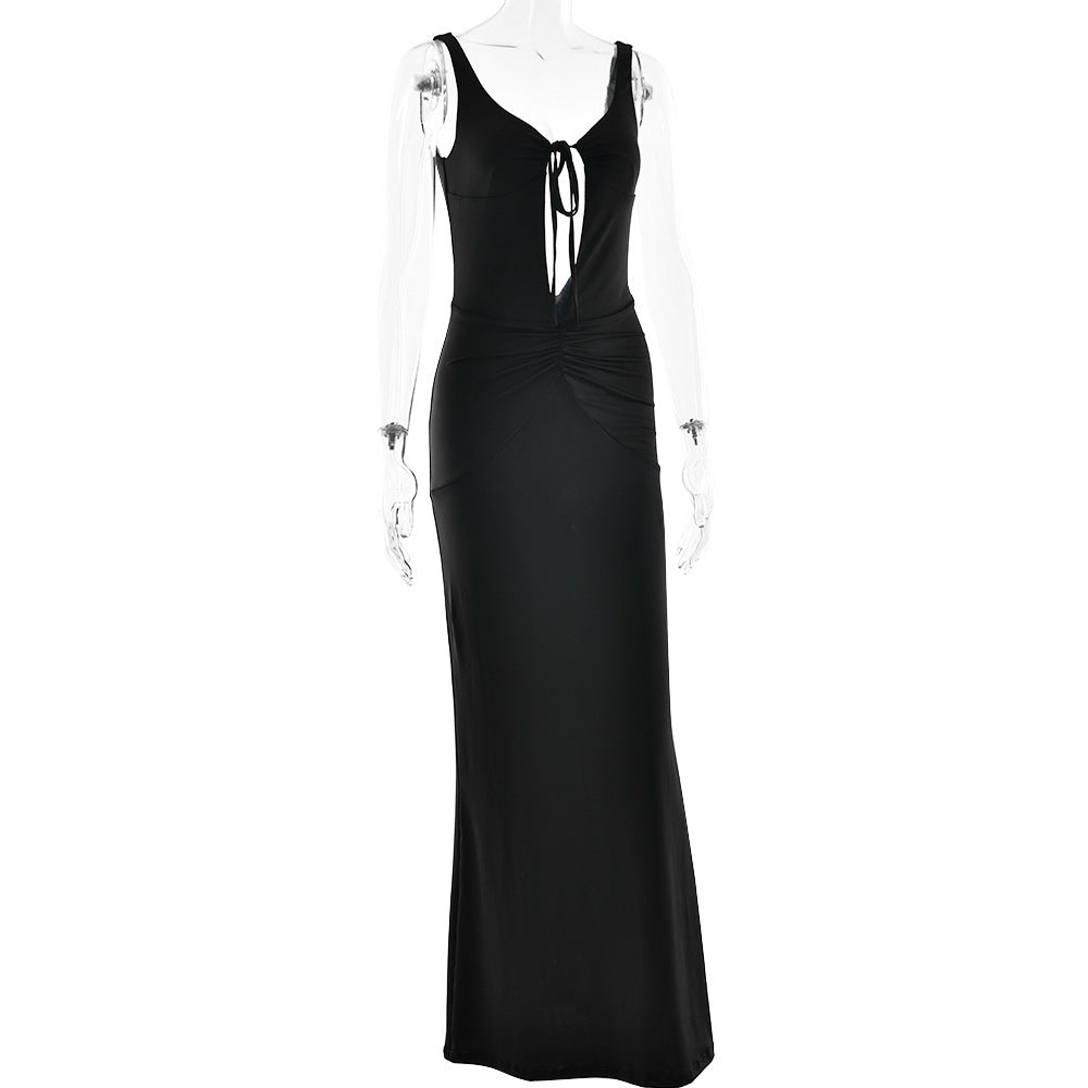 Tank Strap Keyhole Cutout Ruched Bodycon Maxi Dress