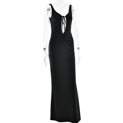 Tank Strap Keyhole Cutout Ruched Bodycon Maxi Dress