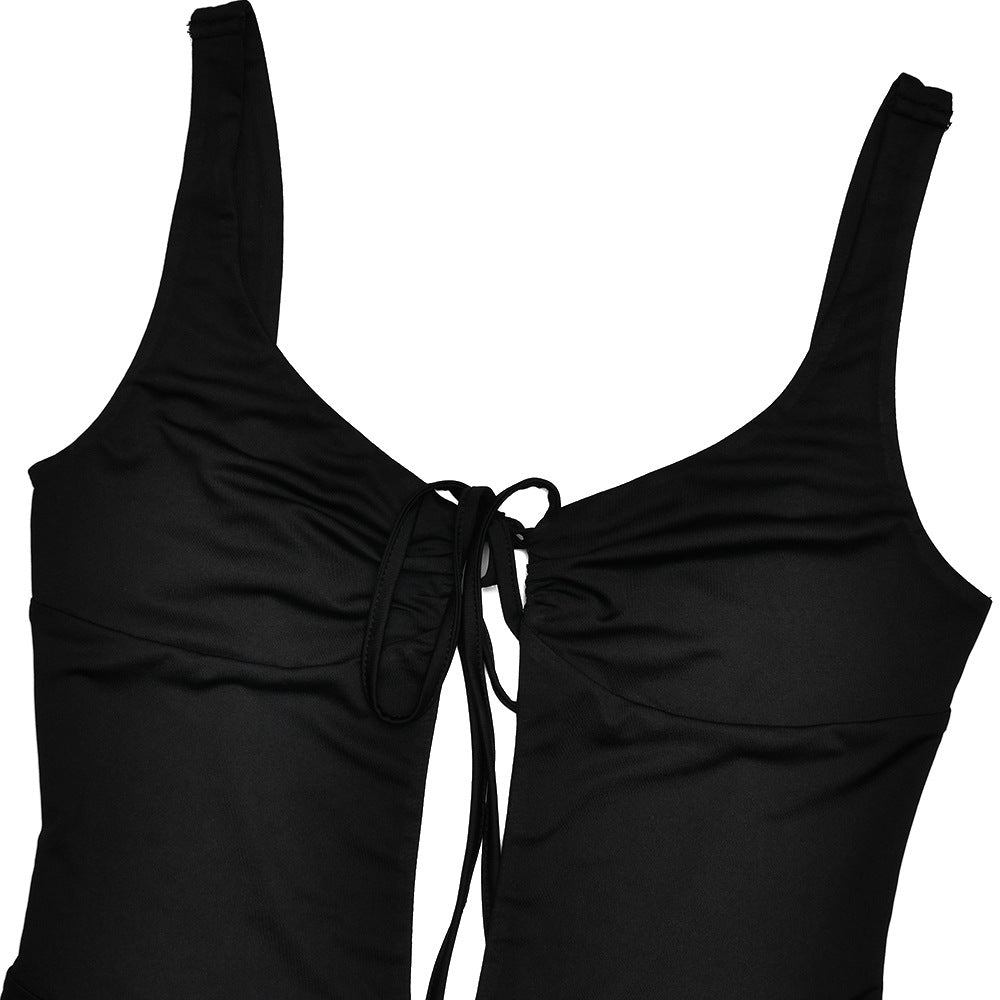 Tank Strap Keyhole Cutout Ruched Bodycon Maxi Dress