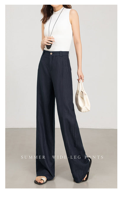 Wide leg trousers women in navy and brown