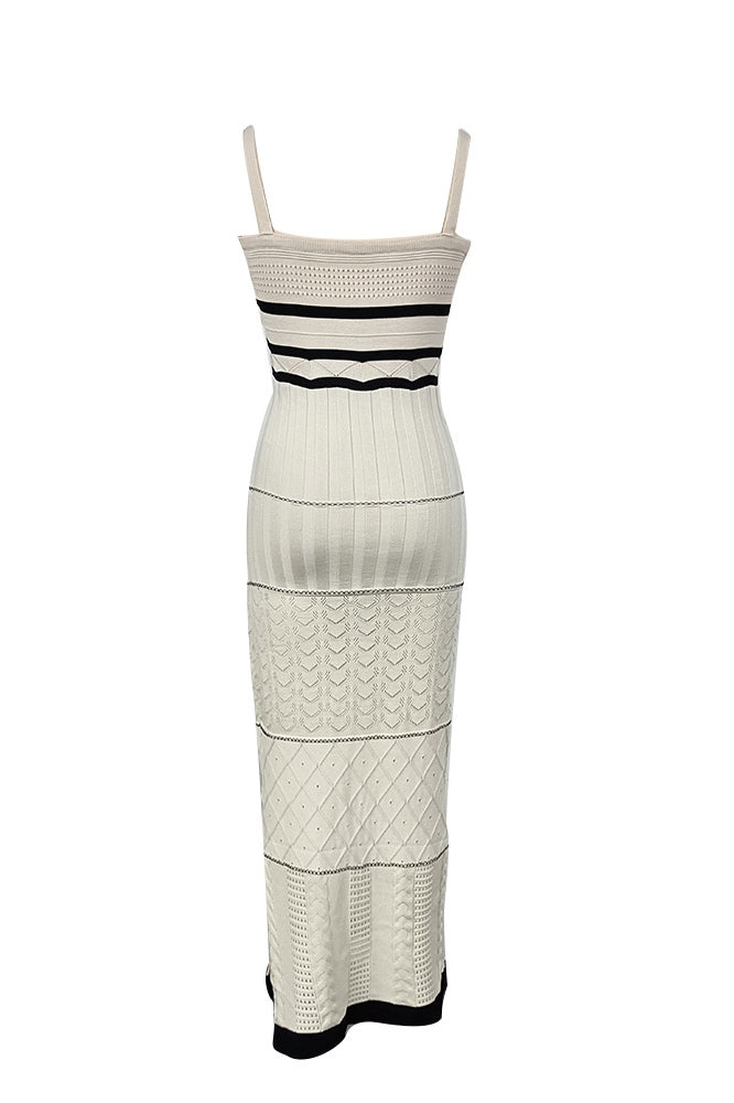 Pattern Knit Square Neck Side Slit Bodycon Maxi Dress