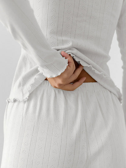 White pointelle knit lounge set