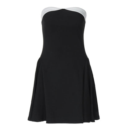 Strapless Foldover Bandeau Structured Panel Flared A-Line Mini Dress