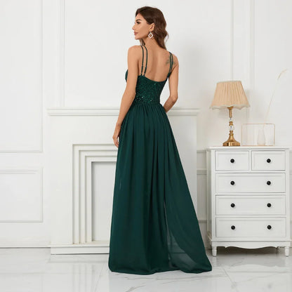 Green Off Shoulder Tassel Sequin Evening Dress Sexy Cross Back Party Dress