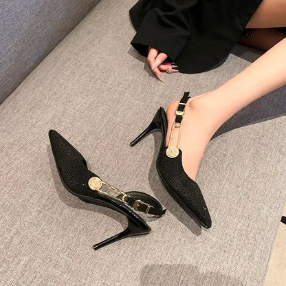 Pointed Rhinestone Party Dress Fashion Designer Luxury Gladiator Low Heel Pumps