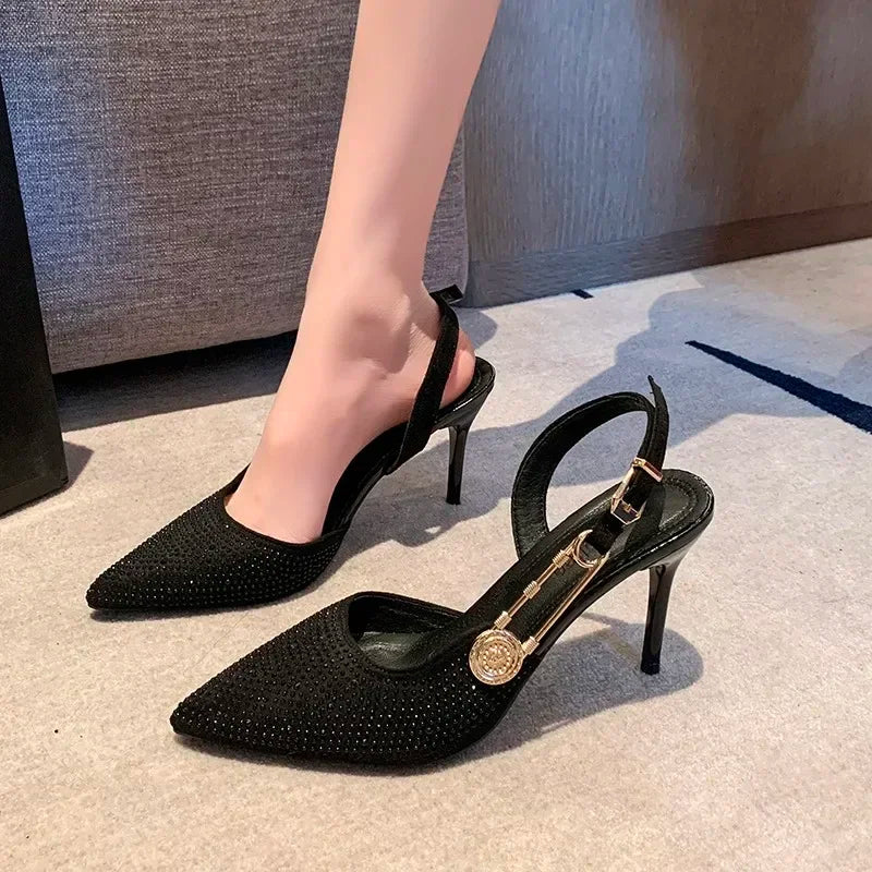 Pointed Rhinestone Party Dress Fashion Designer Luxury Gladiator Low Heel Pumps