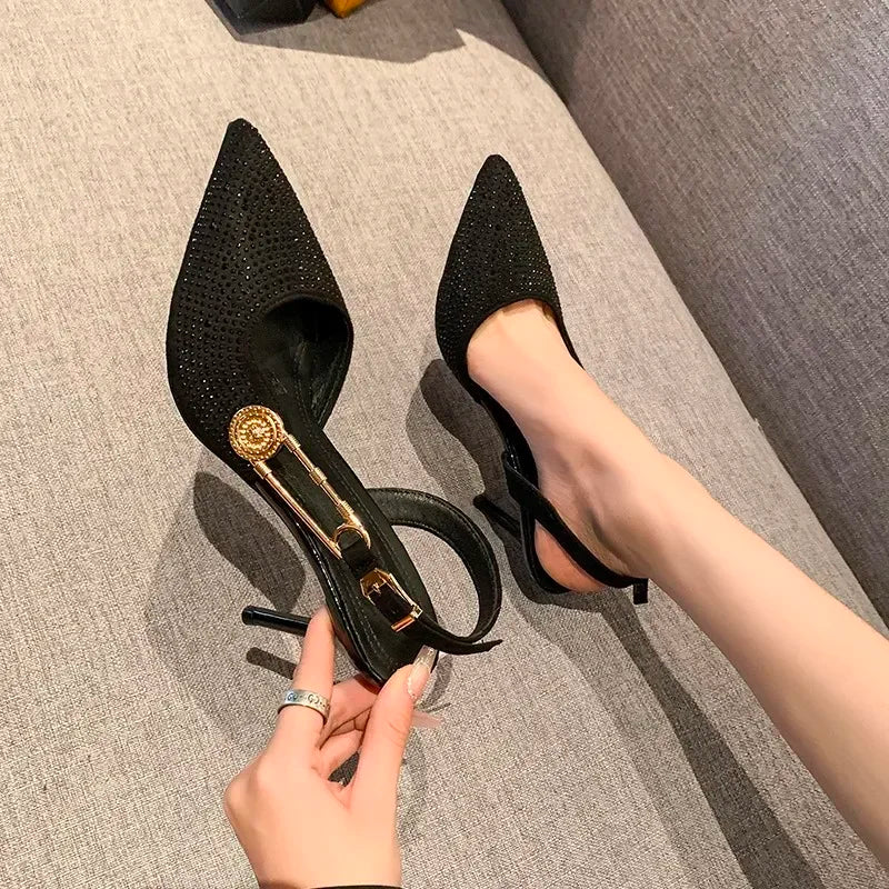 Pointed Rhinestone Party Dress Fashion Designer Luxury Gladiator Low Heel Pumps