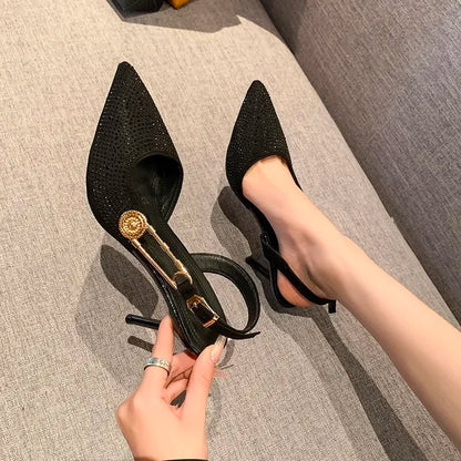 Pointed Rhinestone Party Dress Fashion Designer Luxury Gladiator Low Heel Pumps