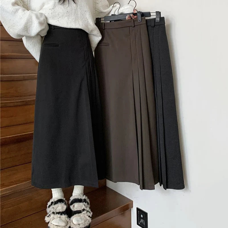 Vintage Pleated College Style High Waist A-Line Skirt