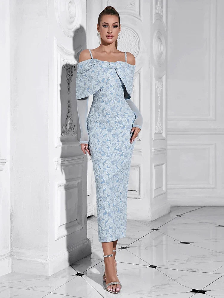 Off-Shoulder Mesh Floral Slim Long Lace Dress