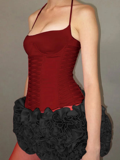 Solid Bandage Halter Slim Slash Neck Cami Top