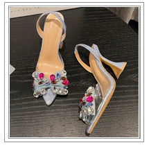 Design Pointed Toe Wedges Highs Women Silver Red Shoes Wedding Banquet Shoes Low Heel Pumps