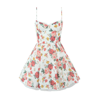 Sweetheart Neck Corset Tulle Petticoat Floral Mini Dress