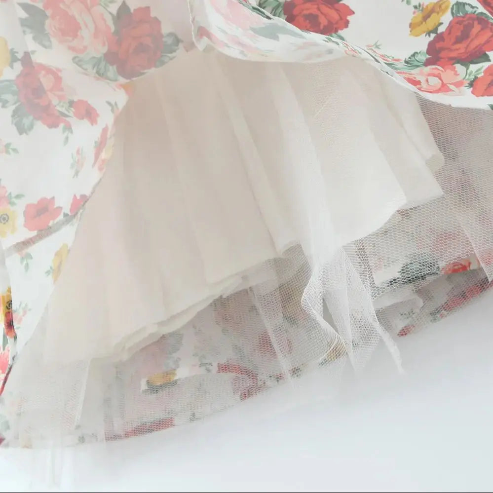 Sweetheart Neck Corset Tulle Petticoat Floral Mini Dress
