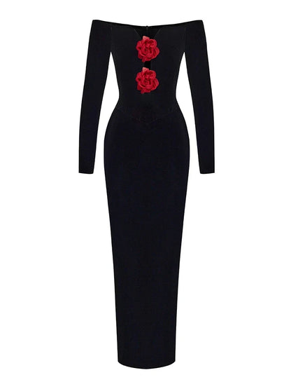 Sexy Off Shoulder V Neck Hollow Out Flower Dress Women Party Dress