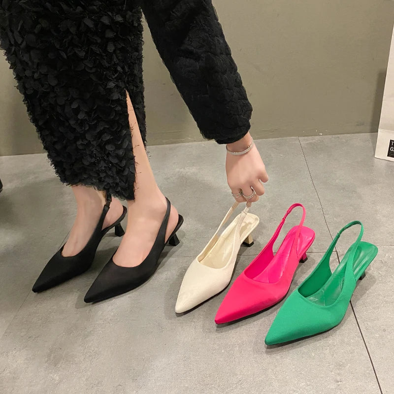 Hot Sale Slip-on Fashion Office Career Pointed Toe Cap Sandals Low Heel Pumps