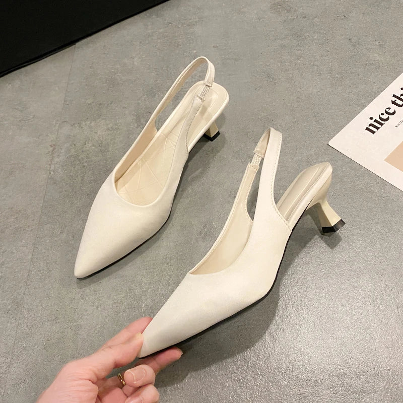 Hot Sale Slip-on Fashion Office Career Pointed Toe Cap Sandals Low Heel Pumps