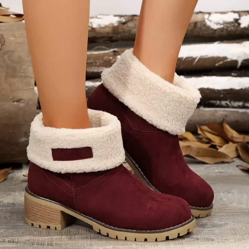 Shoes for Women 2024 Fashion Slip on Women's Boots Winter Round Toe Plush Warm Comfortable Chunky Heel Platform Lady Snow Boo