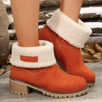 Shoes for Women 2024 Fashion Slip on Women's Boots Winter Round Toe Plush Warm Comfortable Chunky Heel Platform Lady Snow Boo